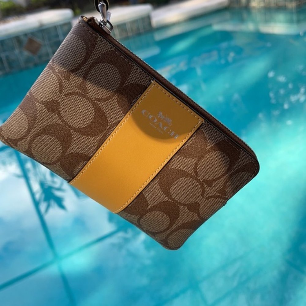 COACH Signature PVC Leather Corner Zip Wristlet - Picture 3 of 16